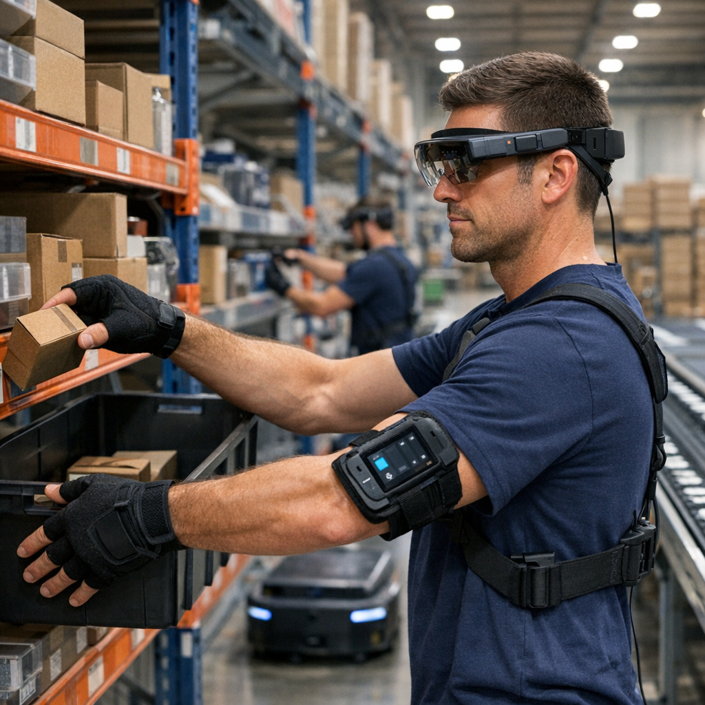 Hands-free picking operation in logistics facility using smart wearable devices